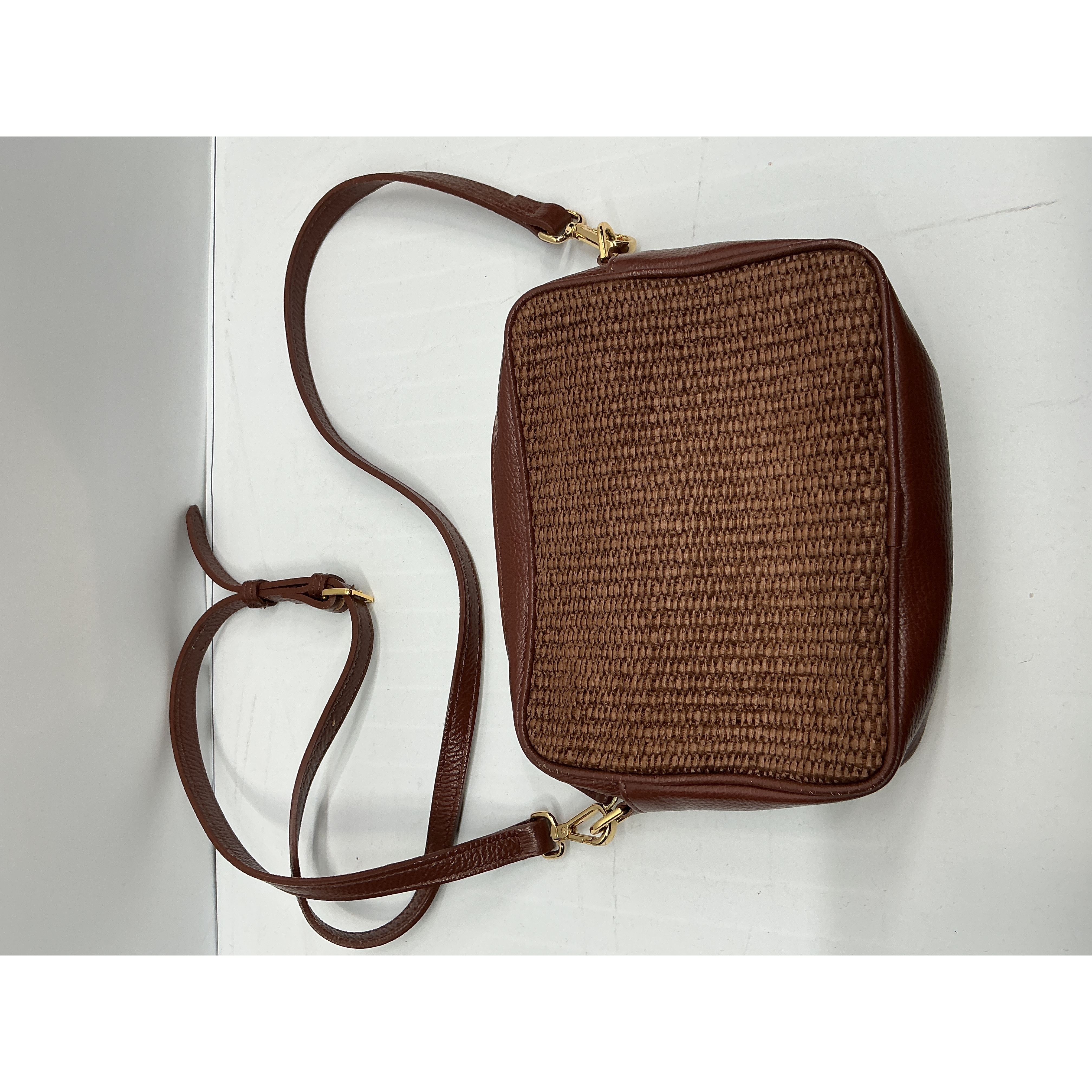 Italian Leather & Raffia Crossbody